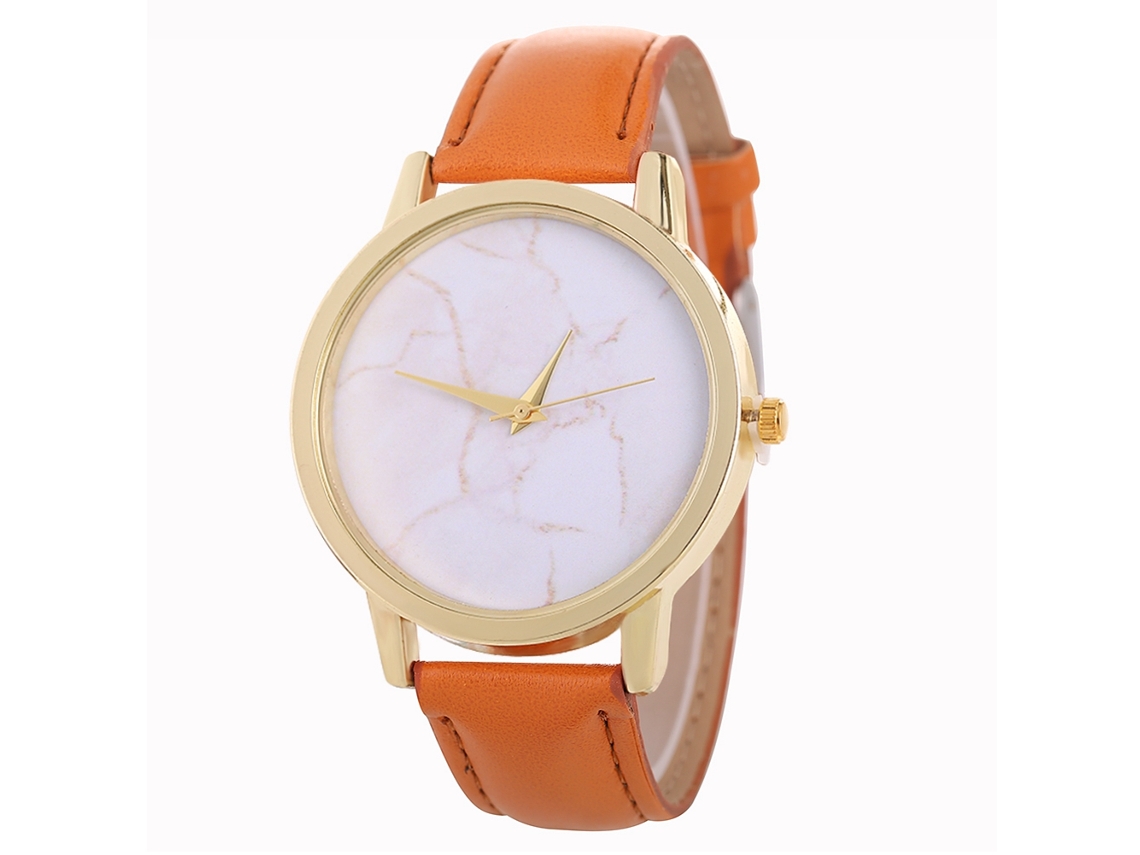 Reloj De Pulsera De Cuero Con Textura Marmol Coreana Moda Para Mujer (café Claro)