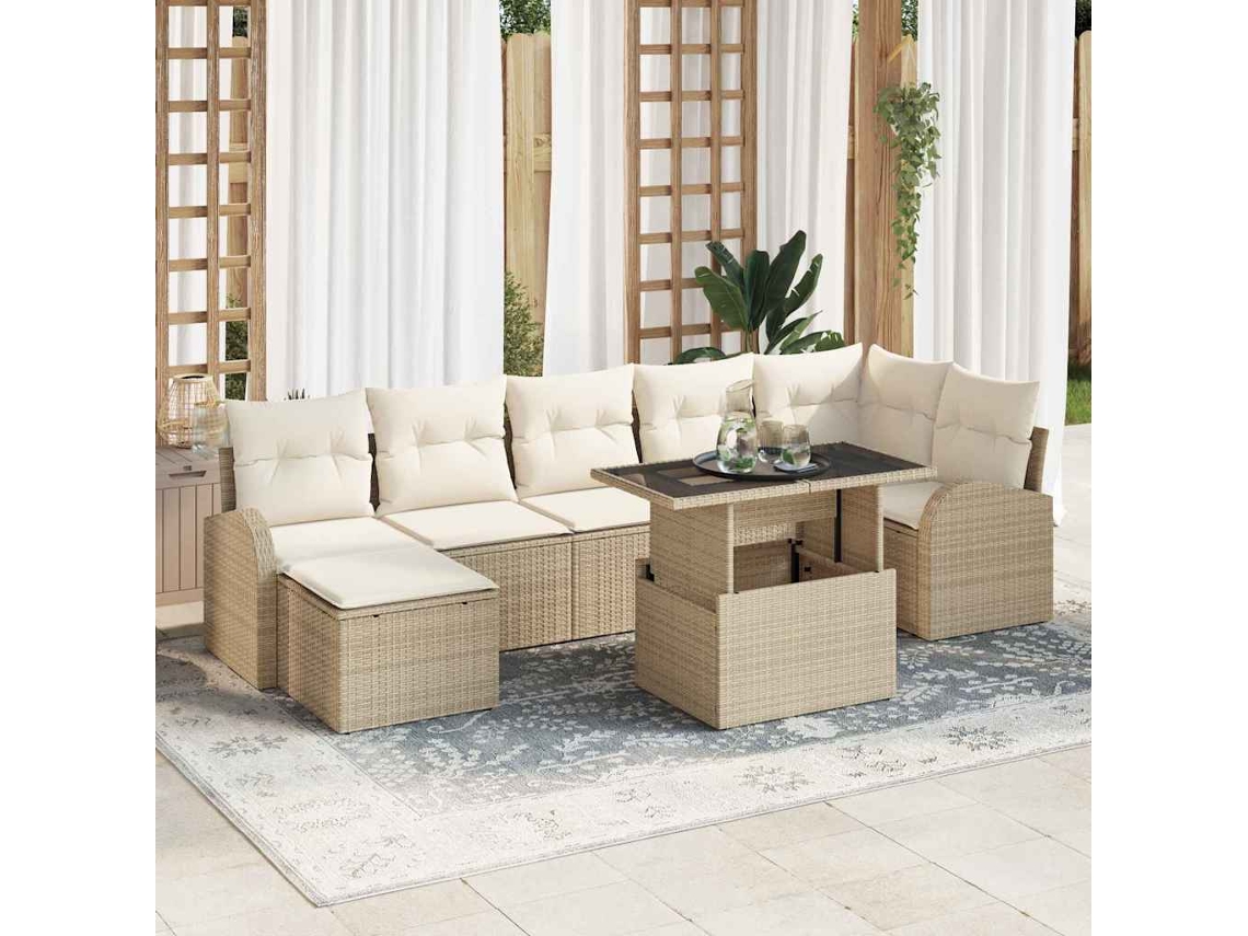 Vidaxl Conjunto De Sofá De Jardim 8 Pcs Bege Rattan Sintético