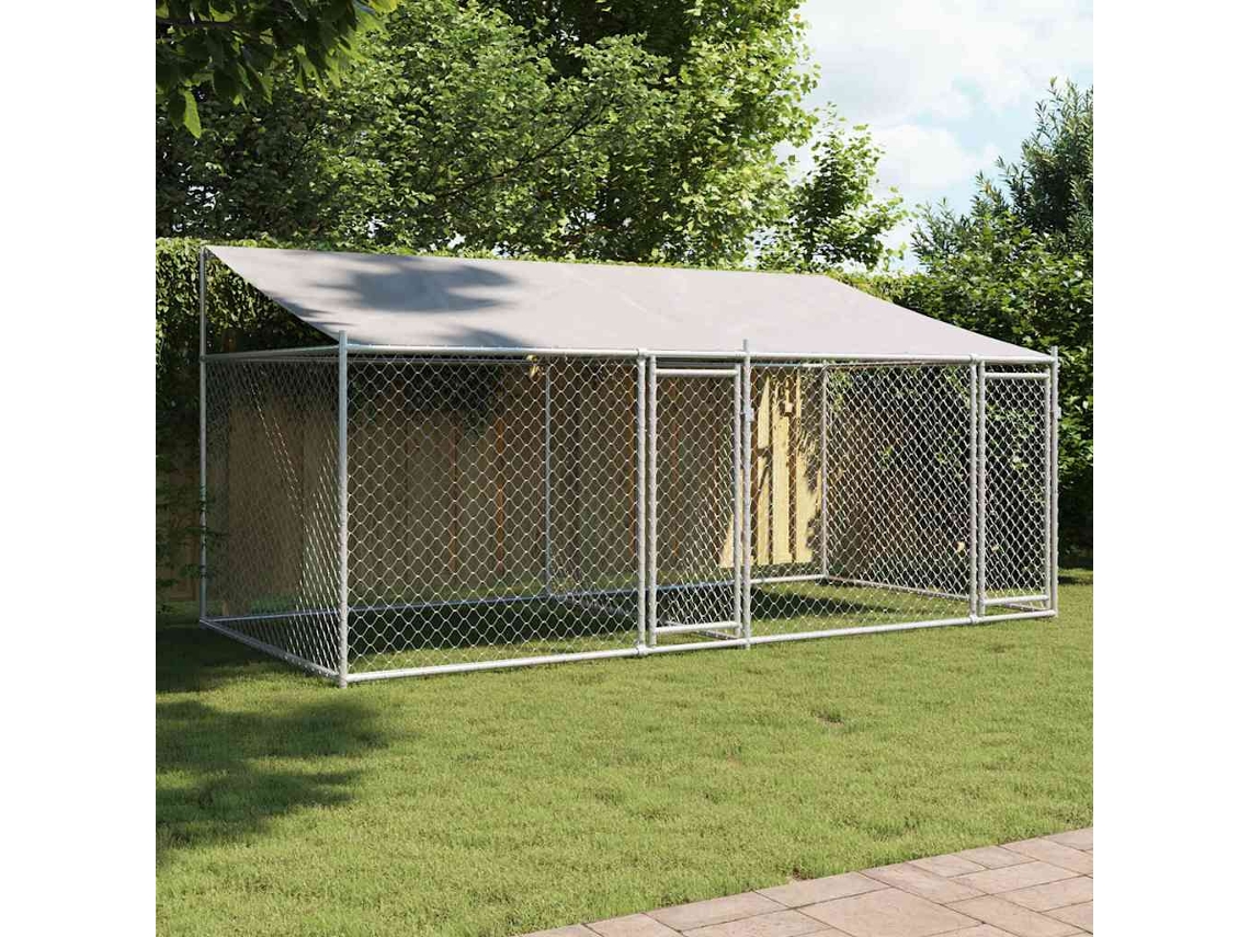 Vidaxl Jaula Para Cão Com Telhado/portas 4x2x2 M Aço Galvanizado Cinza