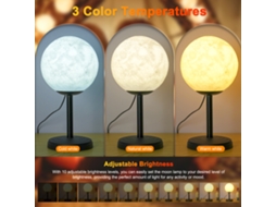 Lâmpada Lua 3D dimmable, 3 temperaturas de cor, abajur USB para quarto S/MARCA