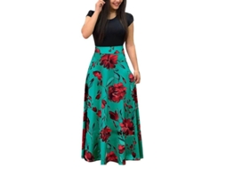 2026-vestido Largo De Manga Corta Con Estampado Floral Cuello Redondo Para Mujer Fiesta Playa M Verde
