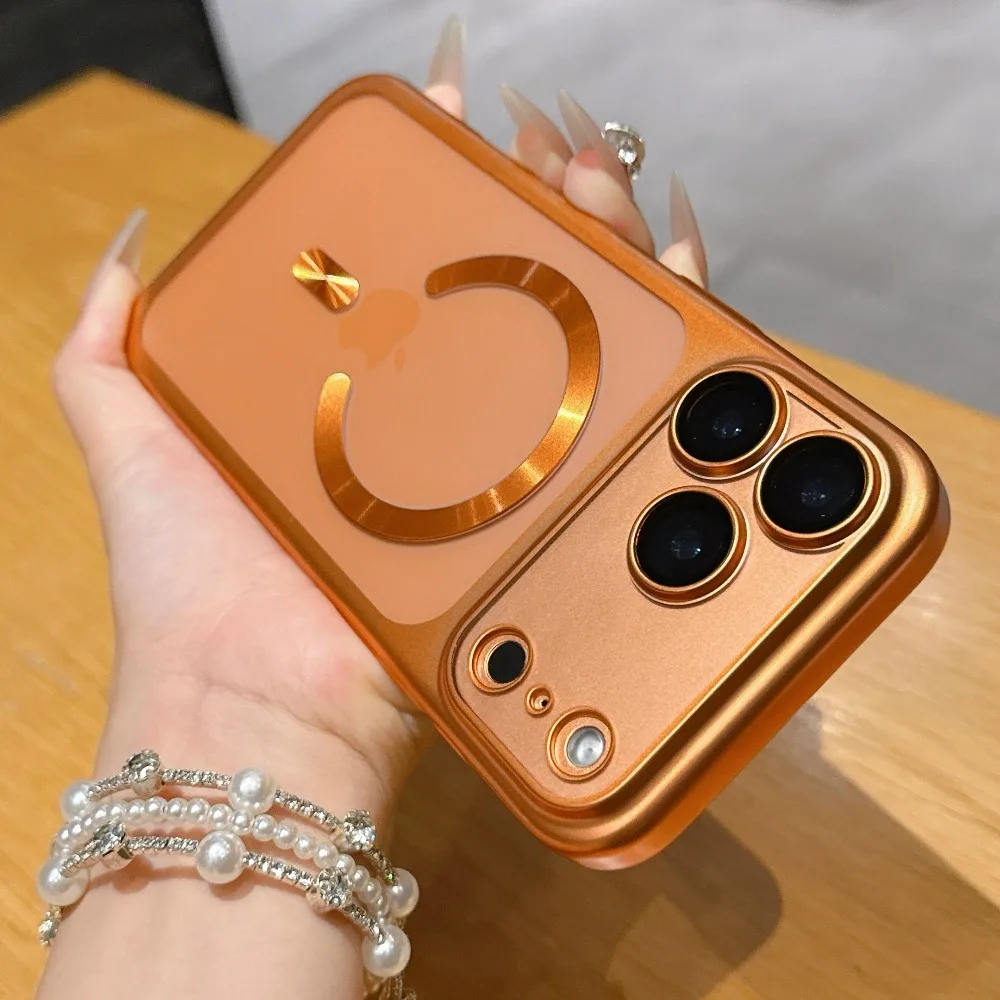 Capa Magnética Magsafe Para Iphone (laranja, Iphone 16) Com Proteção Para Lente.