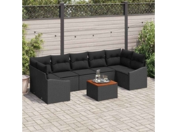 Vidaxl Conjunto de Sofá de Jardim com Almofada 8 Pcs Preto Vime Pe