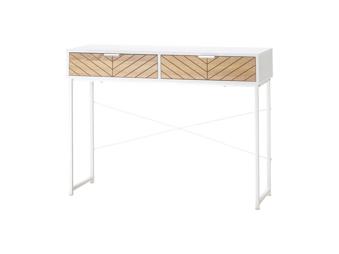 Mesa console moderna para sala de estar e entrada com 2 gavetas metálicas 100x30x75cm branco BTFORUS