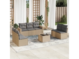Vidaxl 8 Pcs Conjunto De Sofás P/ Jardim Com Almofadões Vime Pe Bege