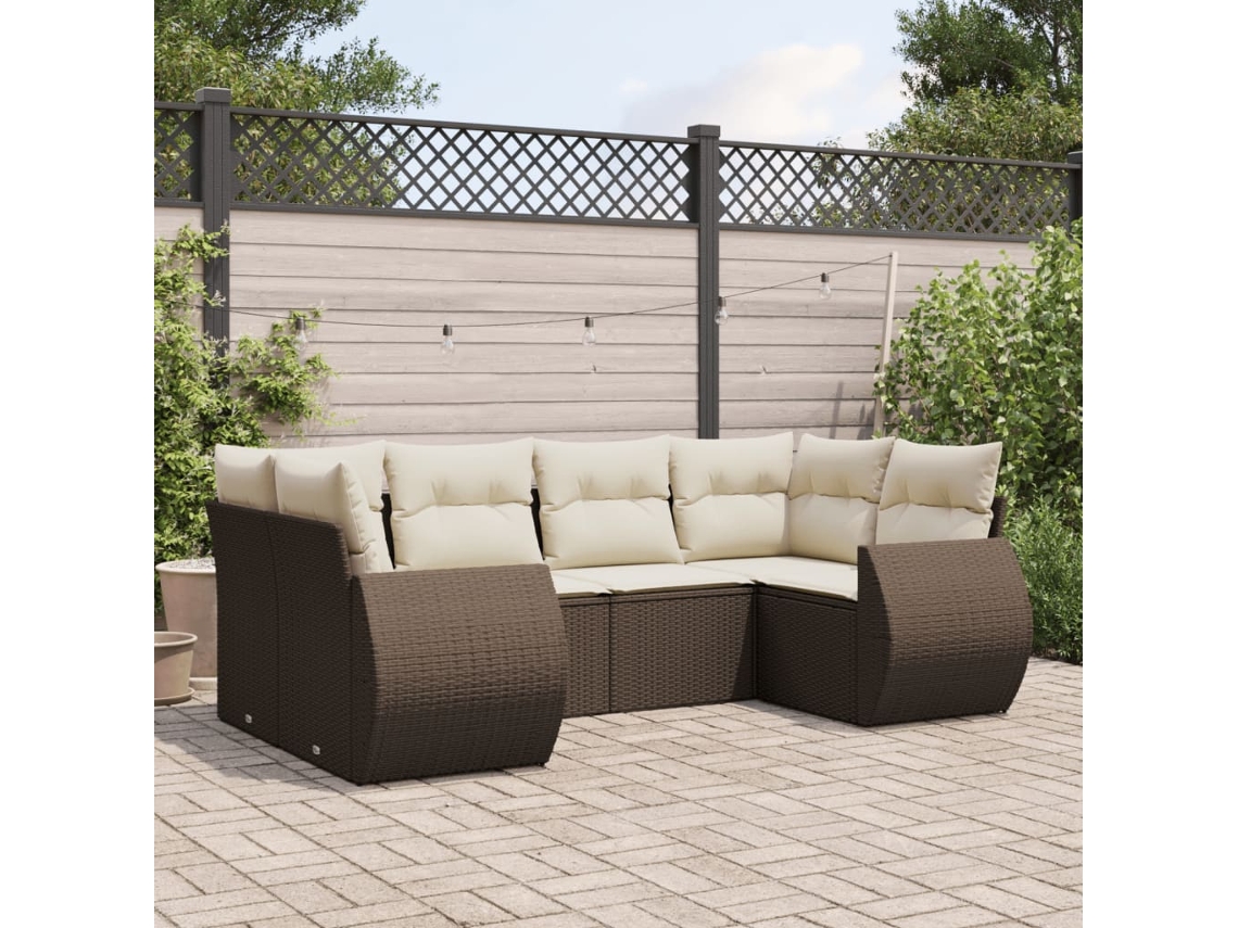 Vidaxl 6 Pcs Conjunto De Sofás Jardim C/ Almofadões Vime Pe Castanho
