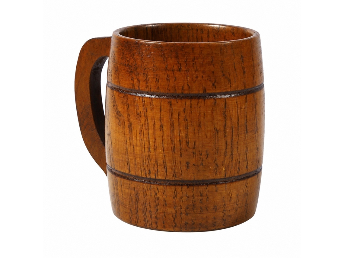 Caneca De Cerveja Madeira Vintage 350ml Com Alça, Copo Bebida Grande Capacidade