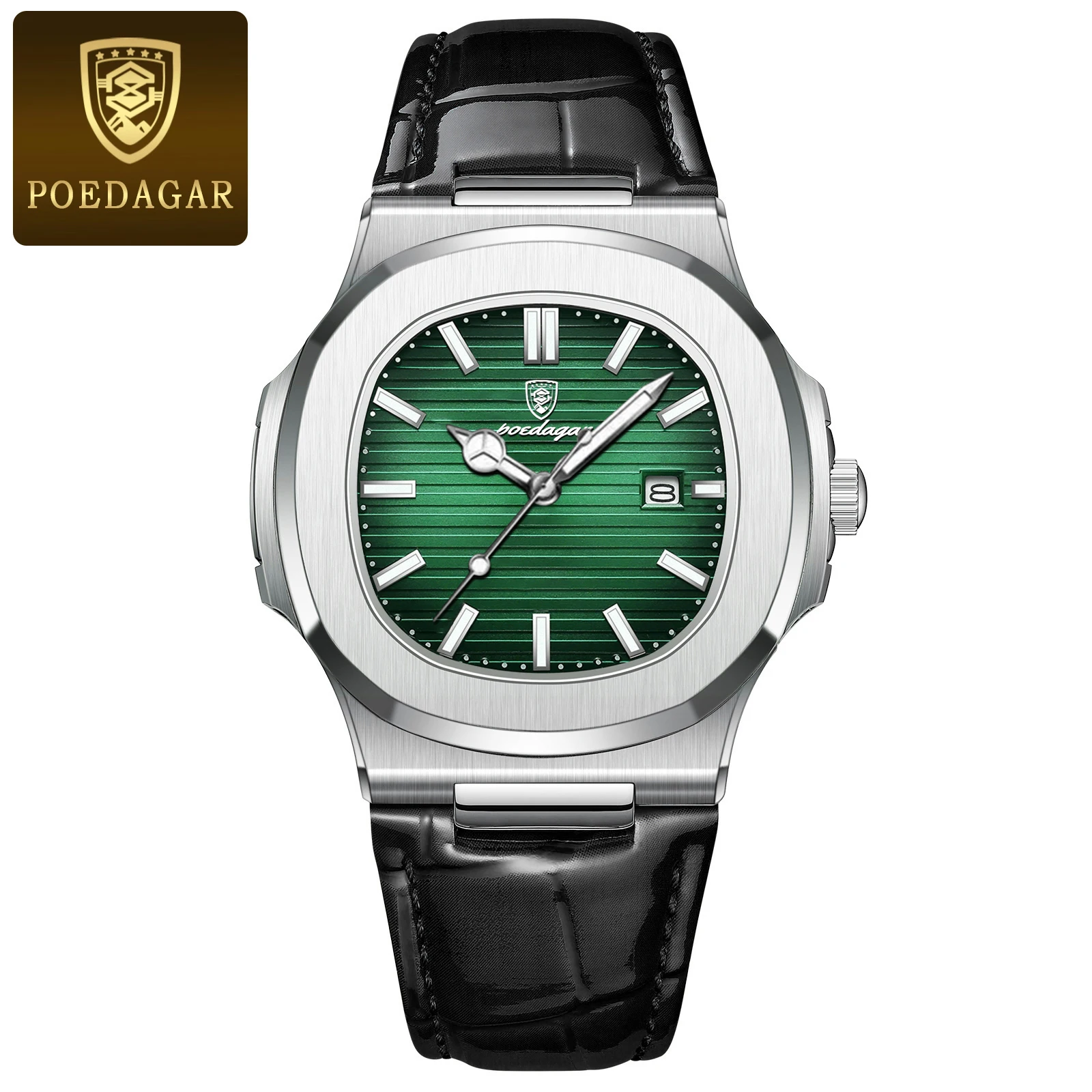 Relógio Masculino Casual Quadrado (verde Prateado), À Prova D'água, Luminoso, Para Negócios, Com Exibição De Data.