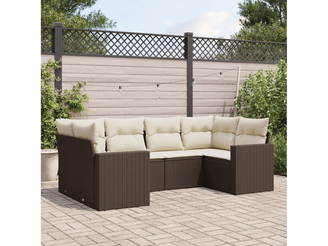 Vidaxl 6 Pcs Conjunto De Sofás Jardim C/ Almofadões Vime Pe Castanho
