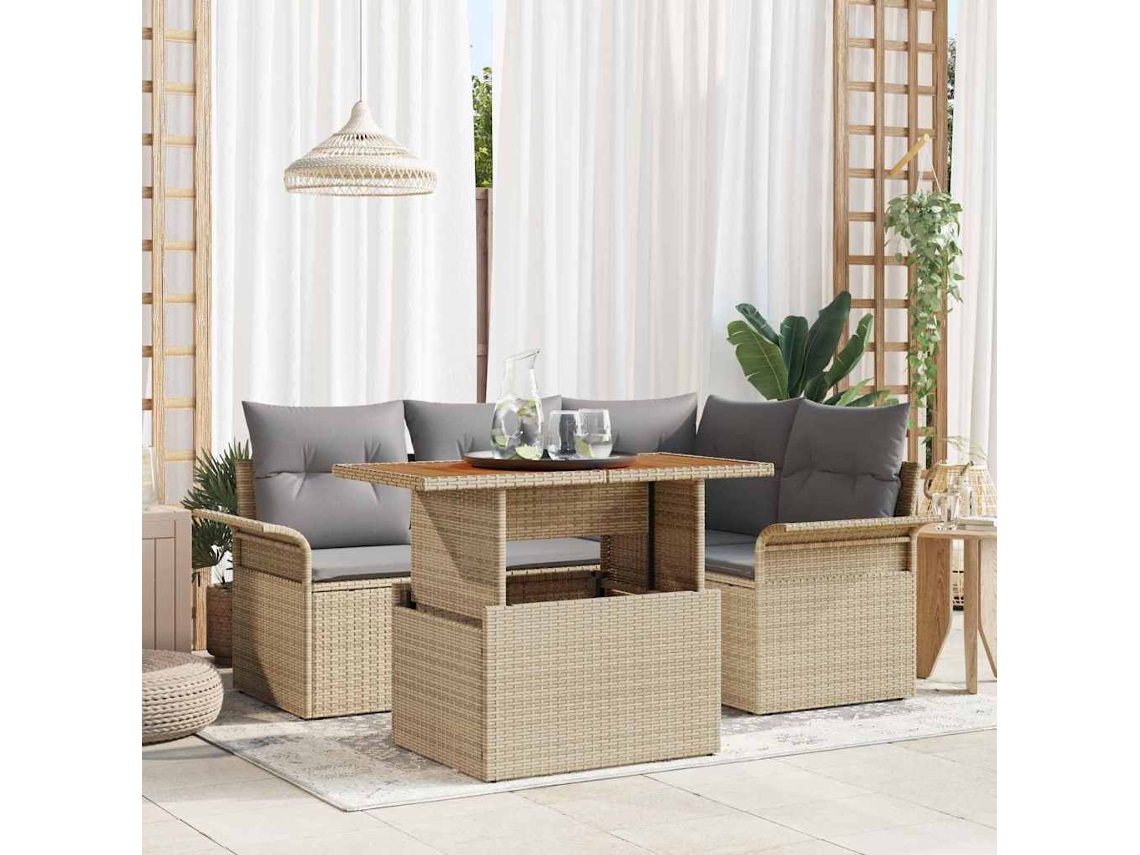 Vidaxl Conjunto De Sofá De Jardim 5 Unid. Bege E Cinzento Claro
