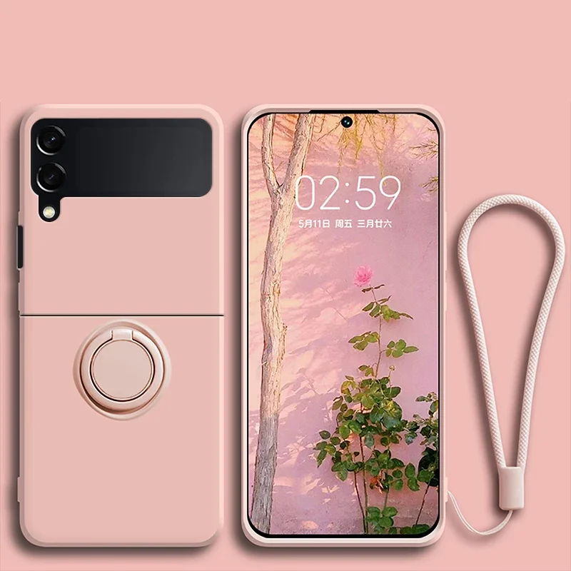 (rosa, Galaxy Z Flip 3 5g) Capa Flip Para Celular Em Silicone Líquido, Compatível Com Samsung, Resistente A Quedas, Com Suporte De Anel.