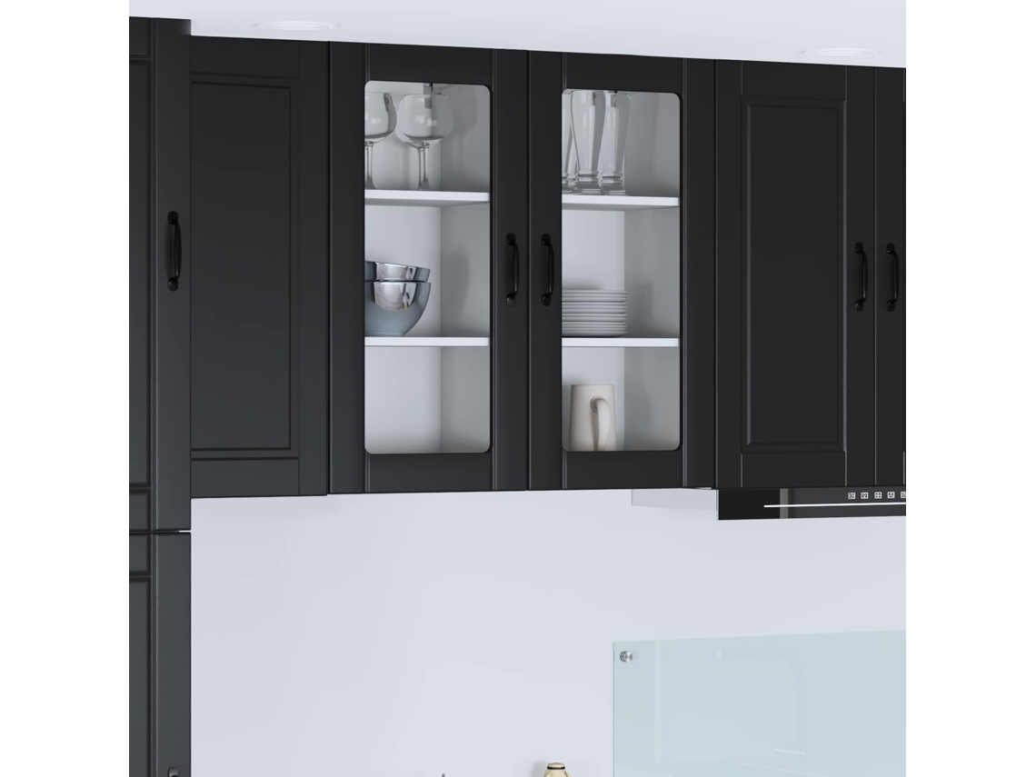 Vidaxl Armário De Vidro Para Parede Porto 2 Unid. Preto