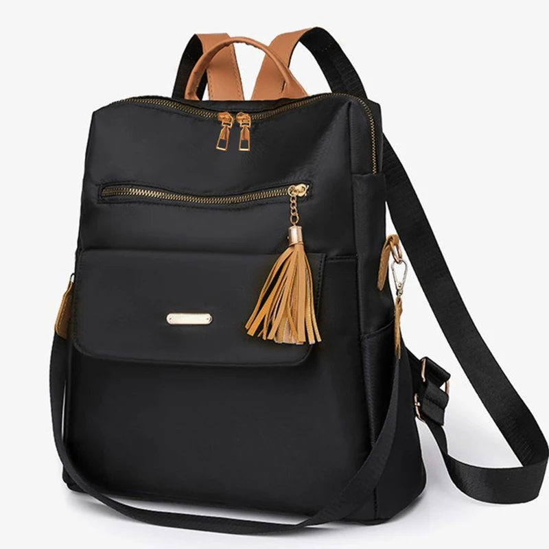 (bj80282 Preto) Mochila Multicolorida Elegante E Sofisticada Com Franjas E Alça De Ombro Ajustável.