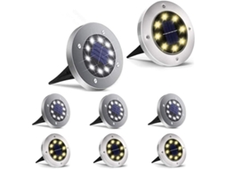Pack 8 Luzes Solares De Solo Para Jardim 4 Branco Frio + 4 Branco Quente Ip65