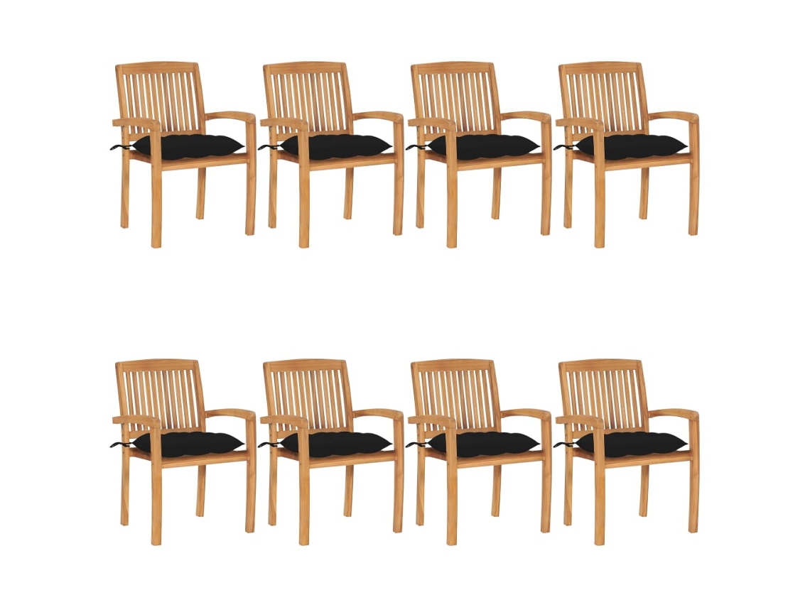 Cadeiras De Jardim Empiháveis C/ Almofadões 8 Pcs Teca Maciça Dkd Home Decor