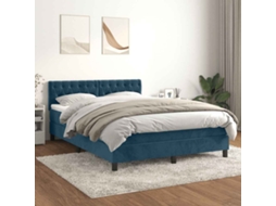 Vidaxl Cama Com Molas/colchão 140x190 Cm Veludo Azul-escuro