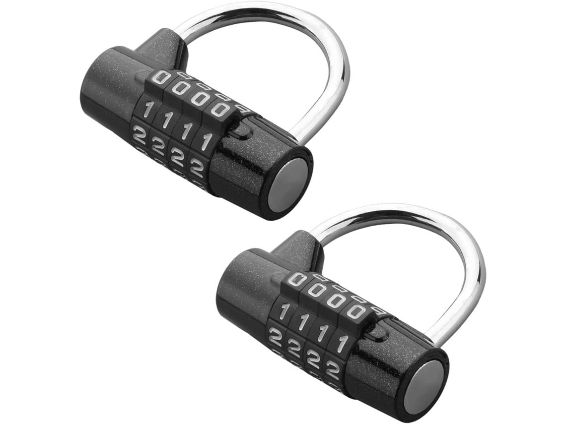 Conjunto De 2 Cadeados Com Código De 4 Dígitos, Reconfigurável, À Prova De Água, Com Haste, 5 Mm, 0, 2 Pol, Preto, Para Ginásio, Escola
