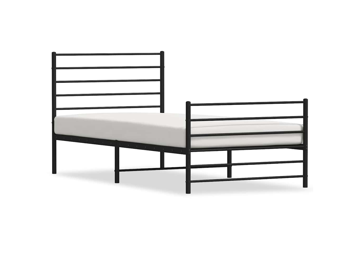 Vidaxl Estrutura De Cama Com Cabeceira E Pés 107x203 Cm Metal Preto