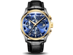 Lurelia Relógio Mecânico Masculino, Automático, Cronógrafo, 40 Mm, Aço Inoxidável, Couro, Resistente À Água, Dourado E Preto