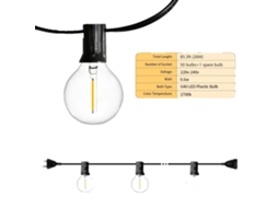 Lã¢mpadas De Luz String G40, 30 A 50 Lã¢mpadas, Design Ã Prova Dãgua,85.3ft 50bulbs,eu Plug Oem
