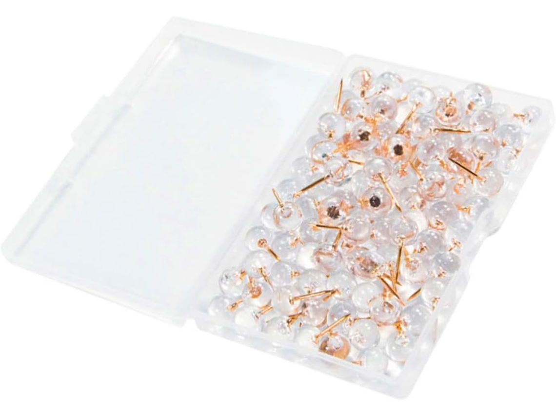 Conjunto de 100 Tachinas com Cabeça Esférica, em Plástico Transparente, Ideais para Mesa e Casa, Perfeitas para