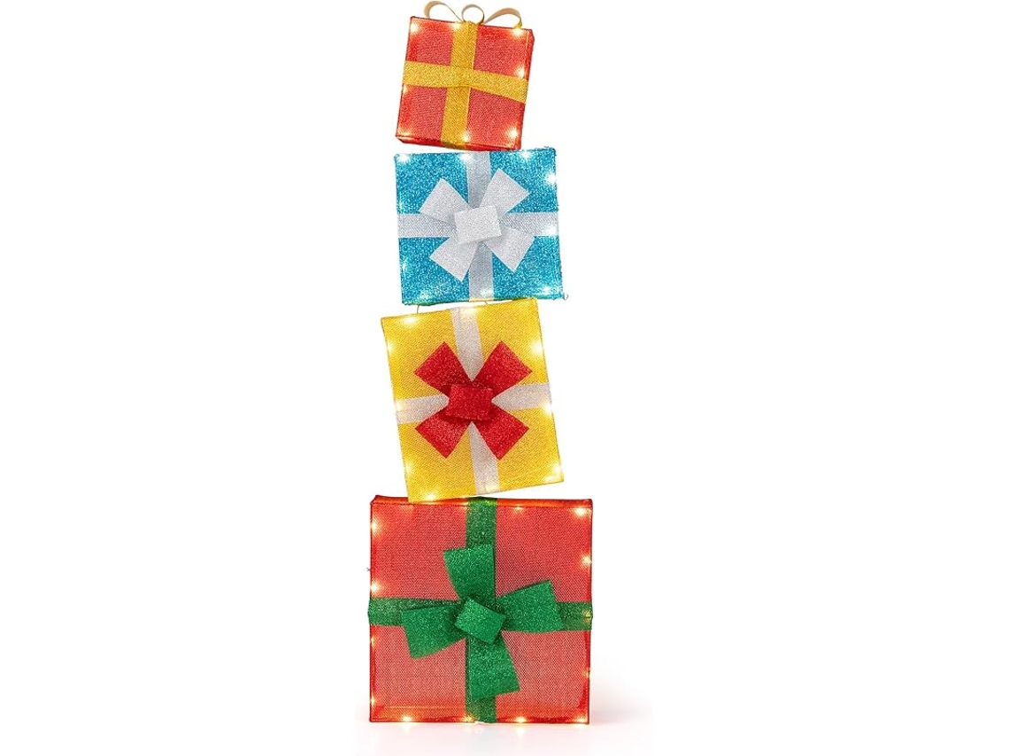 Caixa De Presente De Natal Costway Com Luzes Led (conjunto De 4 - Metal - Multicolorida)