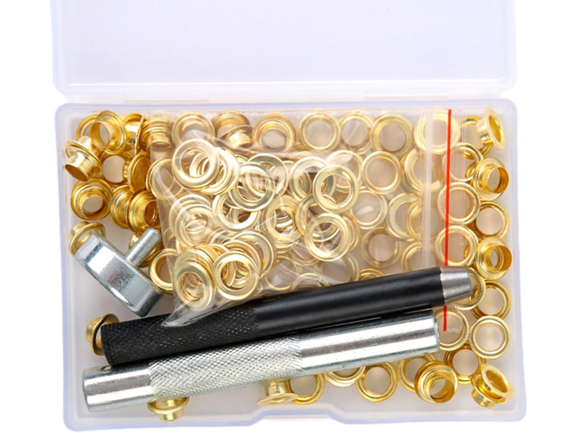 Kit Com 100 Ilhós E Ferramentas Para Conserto De Tecidos, Lonas, Cortinas,