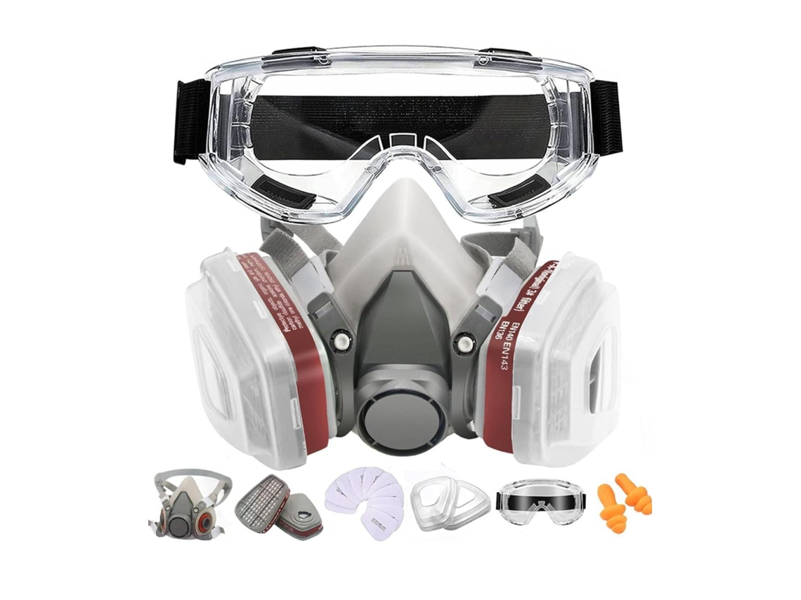 Ensemble Complete Masque À Gaz: Máscara Facial Anti-poussière E Anti-gaz, Lunettes De Protection E Bouchons D'oreilles.
