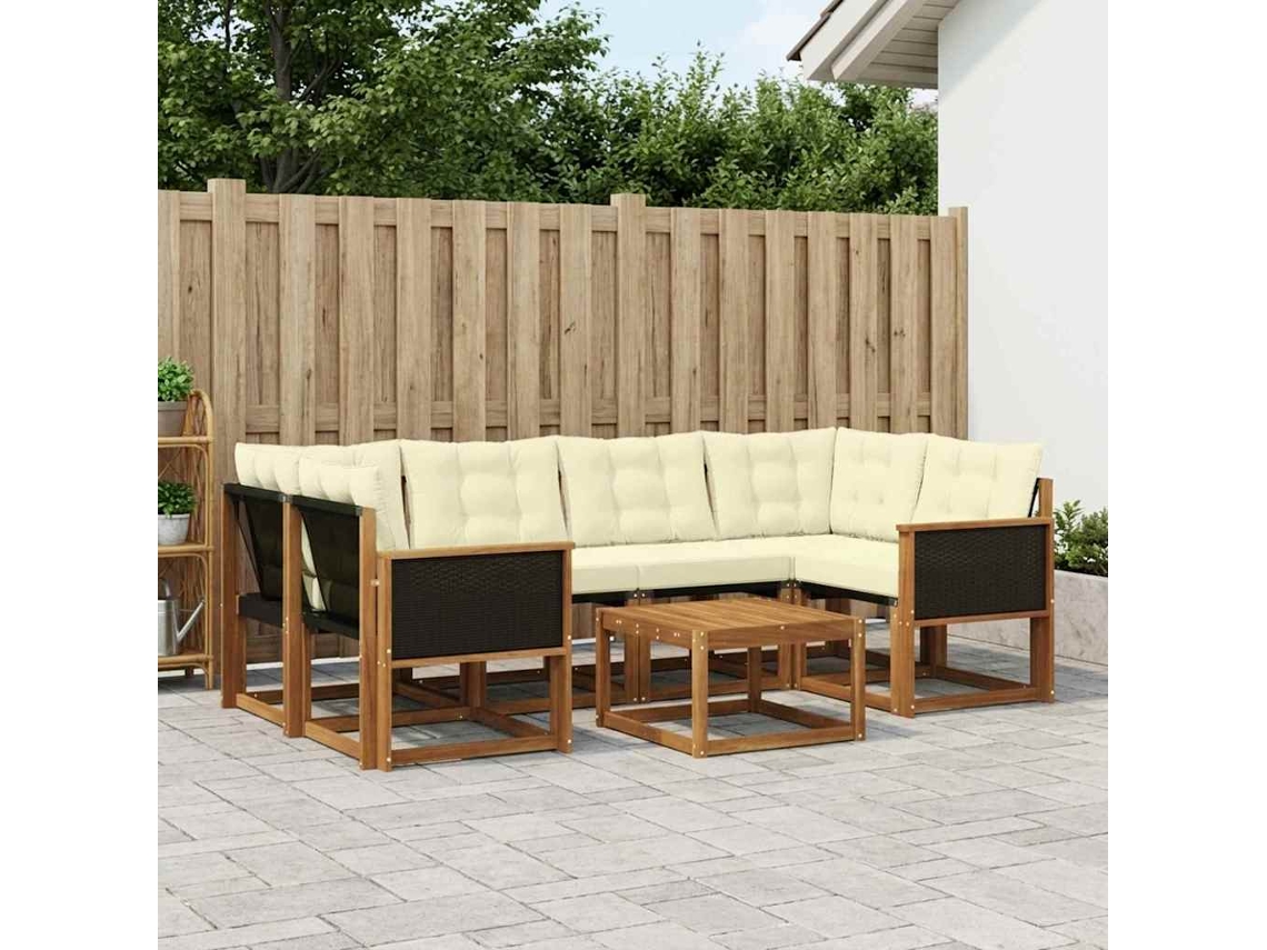 Vidaxl Conjunto De Sofás Para Exterior 7 Unid. Natural E Creme