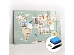 Quadro De Vidro Magnético Mapa-múndi Com Animais Para A Sala De Estar Espelharte (90x60 Cm)