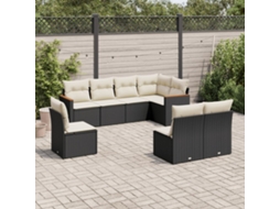 Vidaxl 8 Pcs Conjunto Sofás De Jardim Com Almofadões Vime Pe Preto