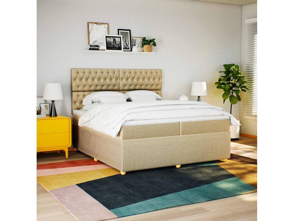 Vidaxl Cama Com Molas/colchão 200x200 Cm Tecido Cor Creme