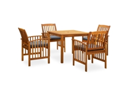 Vidaxl 5 Pcs Conjunto De Jantar P/ Jardim C/ Almofadões Acácia Maciça