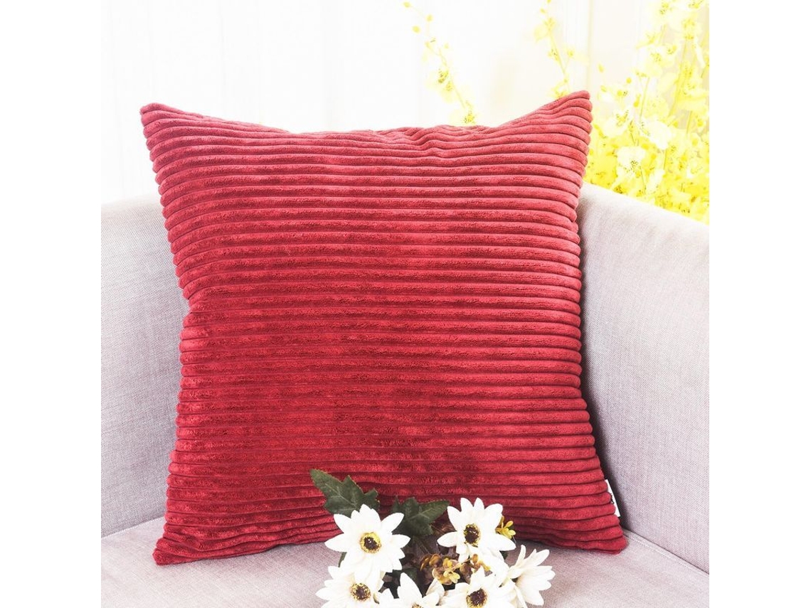 2026 funda de Almohada de Terciopelo Rayado Suave Decorativa para Sofá Cama, Conjunto de 2, 45x45cm, Rojo Oscuro