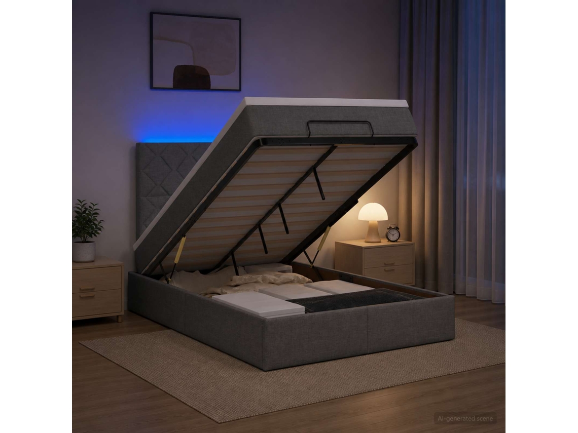 Vidaxl Cama Ottoman Com Colchão E Led Cinzento-escuro 120 X 190 Cm