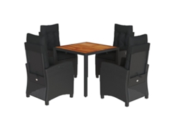 Conjunto de 5 Jantar para Jardim com Almofadões Vime Pe Preto MAISON EXCLUSIVE