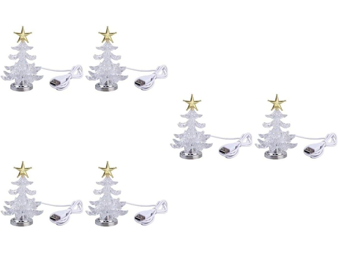 Conjunto De 6 Luminárias De Mesa Em Formato De Árvore De Natal Com Led E Usb. Conjunto De 6 Luminárias De Mesa Em Formato De Árvore De Gokoco