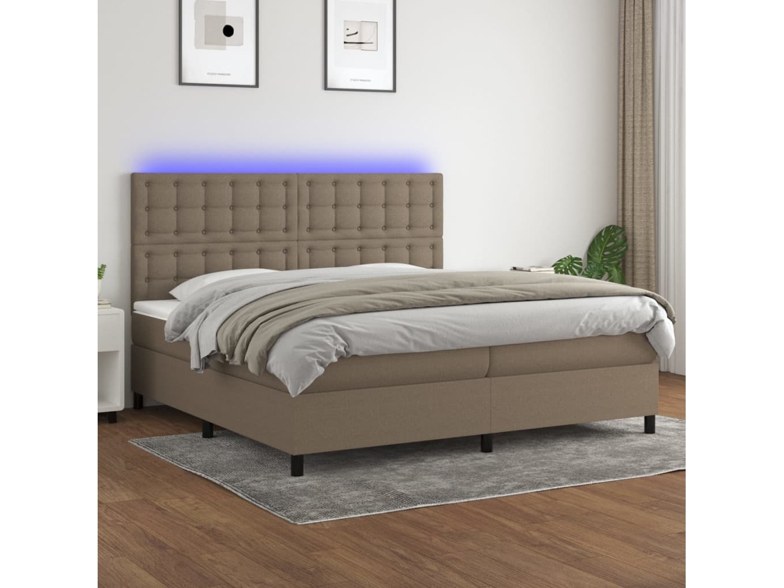 Vidaxl Cama Box Spring Colchão/led 200x200cm Tecido Cinza-acastanhado