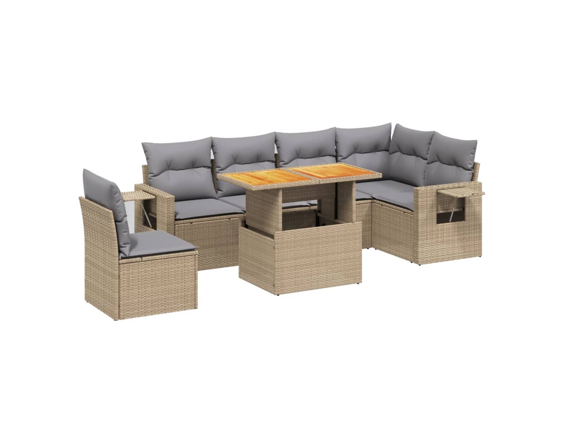 Conjunto de 7 Sofás para Jardim com Almofadões Vime Pe Bege MAISON EXCLUSIVE (7 pcs)