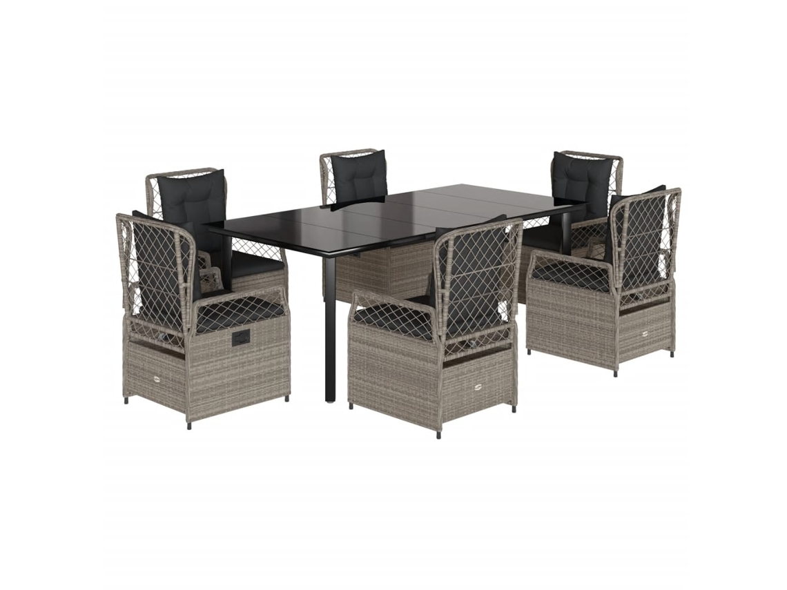 Conjunto de 7 Jantar para Jardim com Almofadões Vime Pe Cinza Claro MAISON EXCLUSIVE