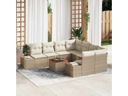 Vidaxl Conjunto De Sofá De Jardim 9 Pcs Bege E Creme Vime Pe