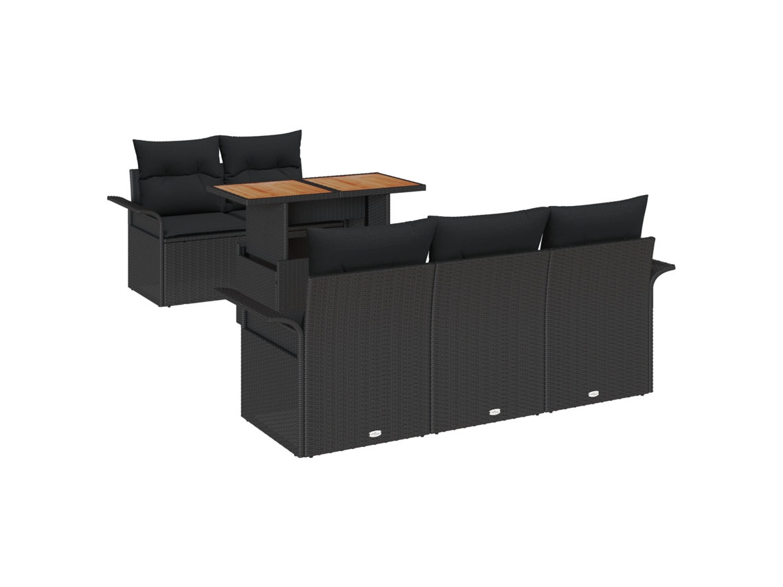 Conjunto 6 Conjunto De Sofá De Jardim Vidaxl Preto Vime Pe (100 X 55 X 73 Cm)
