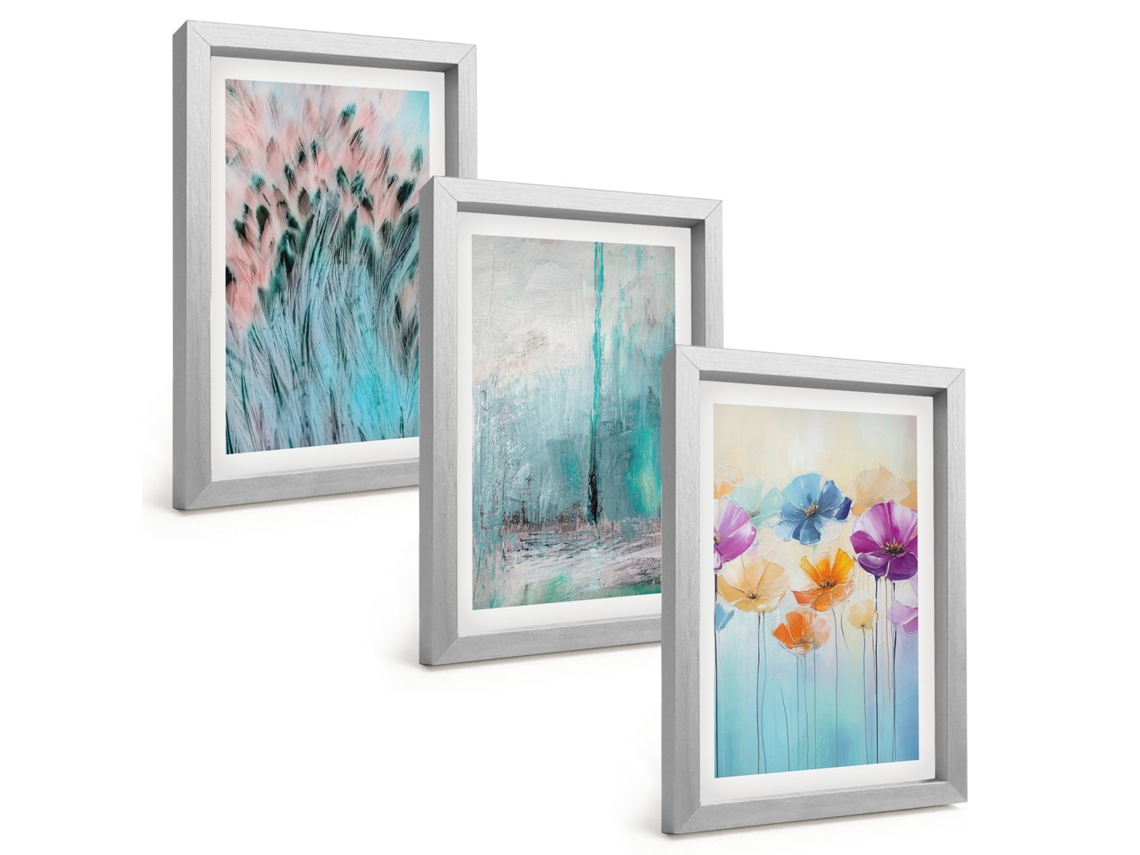 Composição De Quadros Flores, Padrões De Fundo Pastel Espelharte (3 Peças 20x30 Cm)