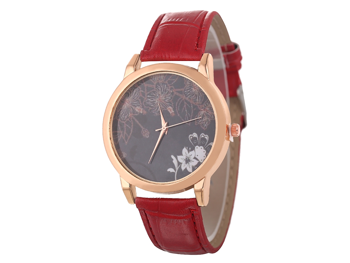 Relógio de Pulso Casal de Moda com Pulseira de Couro Pu e Mostrador Redondo (vermelho)