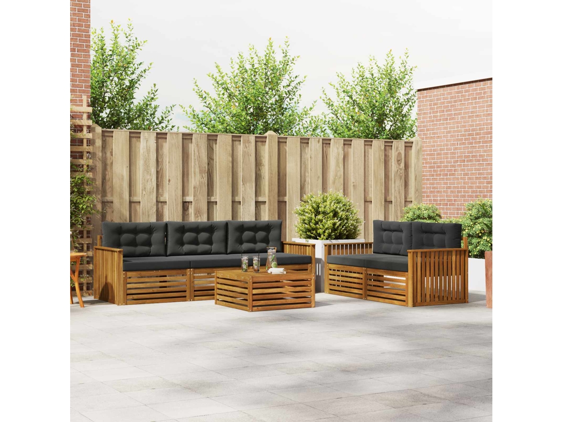 Vidaxl Conjunto De Sofás Para Exterior 6 Unid. Natural E Antracite