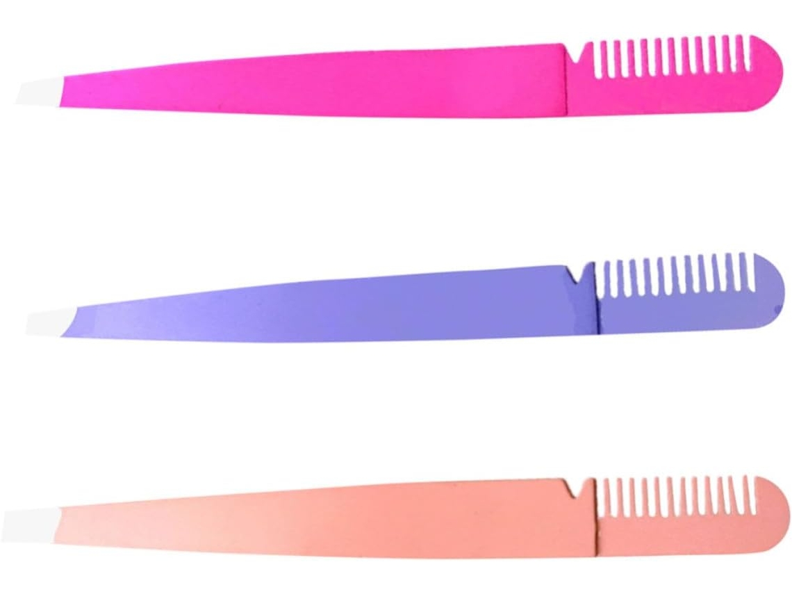 Conjunto De 3 Peças Com Pinça E Pente Destacáveis Para Sobrancelhas Em Aço Inoxidável.