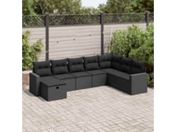 Vidaxl 8 Pcs Conjunto Sofás de Jardim com Almofadões Vime Pe Preto