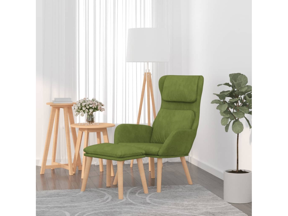Vidaxl Cadeira De Descanso Com Banco Veludo Verde-claro
