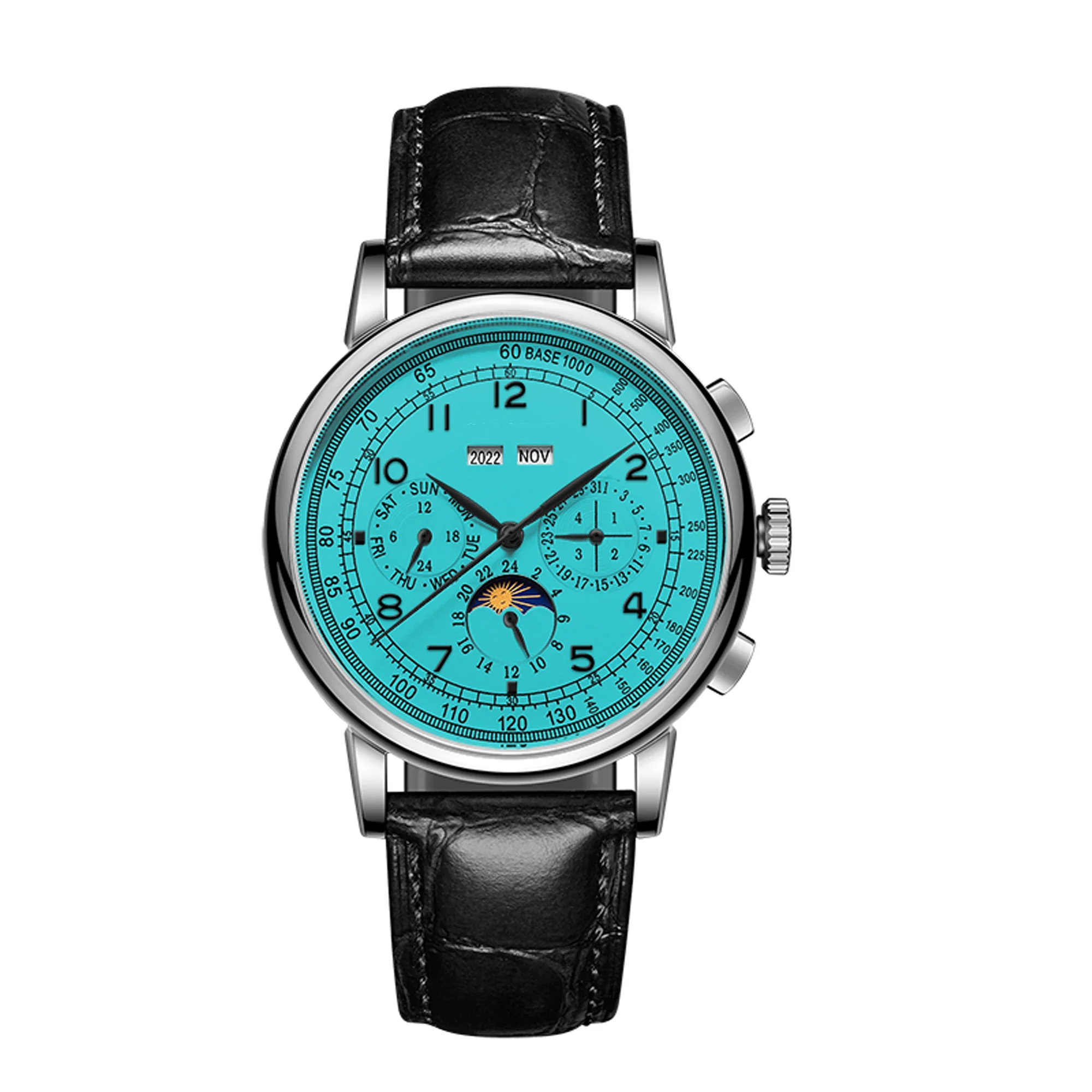 Relógio Masculino Automático Mecânico De Negócios (azul) De 41 Mm Com Pulseira De Couro.