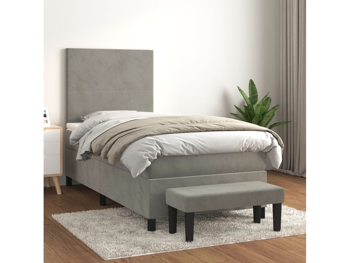 Cama Com Molas/colchão 90x200 Cm Veludo Cinza-claro